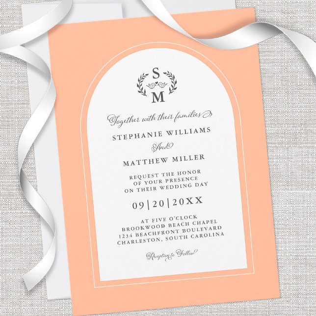 Convite Casamento de Peach Calliografia em Crest (Criador carregado)