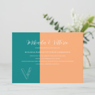 Convite Casamento de Peach e Teal