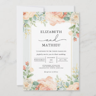 Convite Casamento de Peachy Floral Flourish