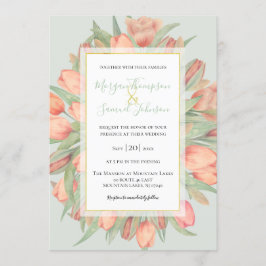 Convite Casamento de Peachy Pink & Mint Primavera Tulips