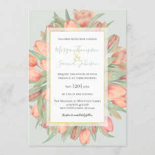 Convite Casamento de Peachy Pink & Mint Primavera Tulips