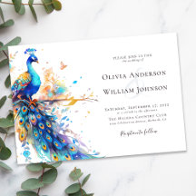 Casamento de Peacock com Aquarela Elegante