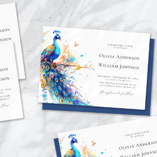 Convite Casamento de Peacock com Aquarela Elegante