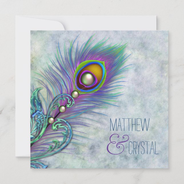 Convite Casamento de Peacock com Aquarela Elegante (Frente)