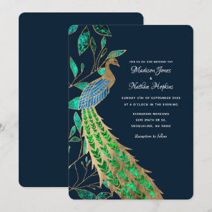 Convite Casamento de Peacock com Elegante Jeweled