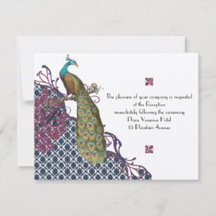 Convite Casamento de Peacock Damask Azul Marinho e Berry B