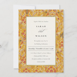 Convite Casamento de Peacock Floral Clássico Dourado Amare