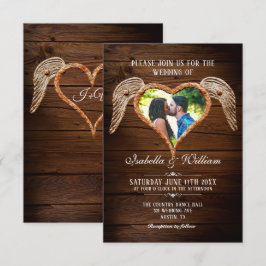Convite Casamento de Pedra do Coração Russo Foto de Madeir