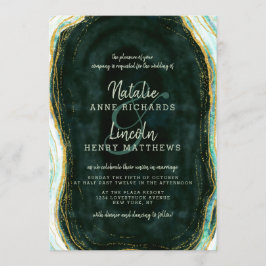 Convite Casamento de Pedra Marble Geode de Teal Green e Do