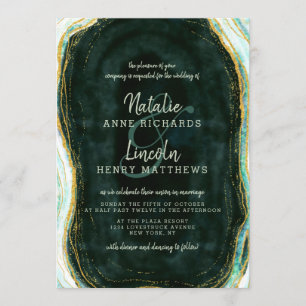 Convite Casamento de Pedra Marble Geode de Teal Green e Do