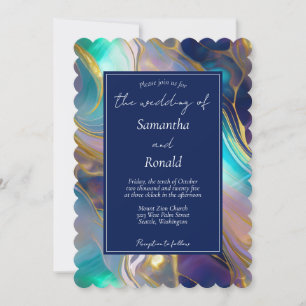 Convite Casamento de Pedra Óptica Azul e Faux Dourado Eleg