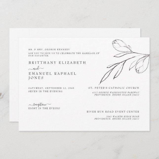 Convite Casamento de Pedras Simples de Pais Brancos Retira (Frente/Verso)