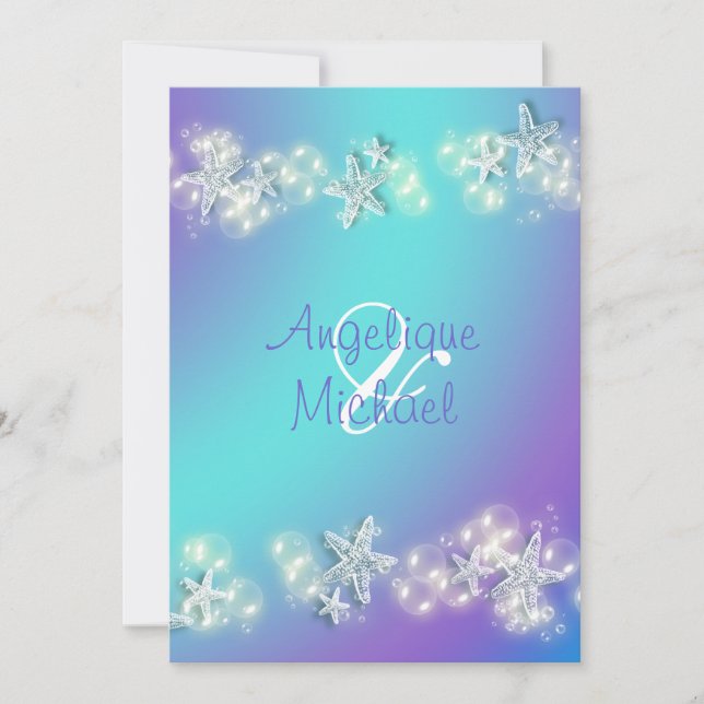 Convite Casamento de peixe-estrela da praia azul-roxa (Frente)