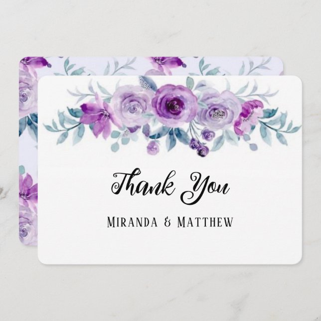 Convite Casamento De Pêmonas Com Aquarela Purple - Obrigad (Frente/Verso)