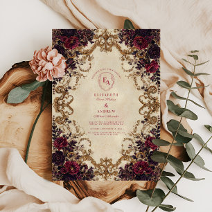 Convite Casamento de Pena de Burgundy Opulent
