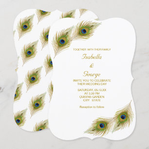 Convite Casamento de Penas de Pavão Elegantes