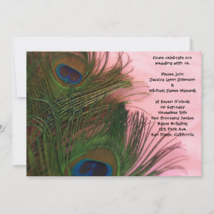 Convite Casamento de Penas de Pavão Rosa