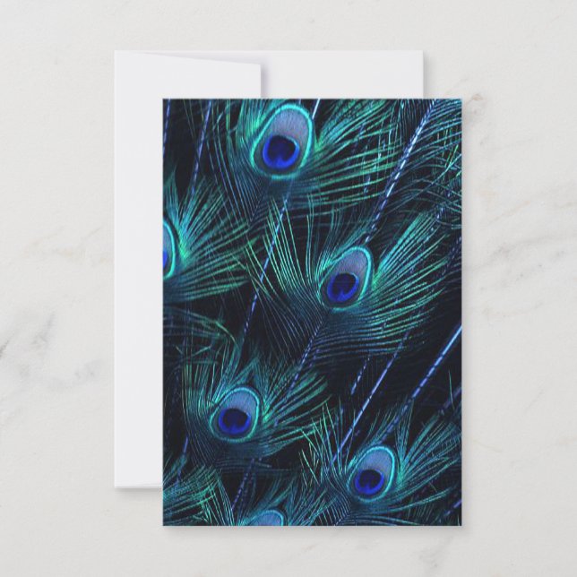 Convite Casamento de Penas de Pavão Roxo Azul Real (Frente)