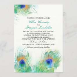 Convite Casamento de Penas de Peacock com Aquarela