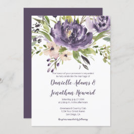 Convite Casamento de Peões de Aquarela Verde Lavanda Roxa