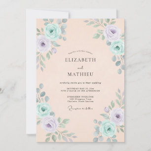 Convite Casamento de Peônia Água Lilás Champagne