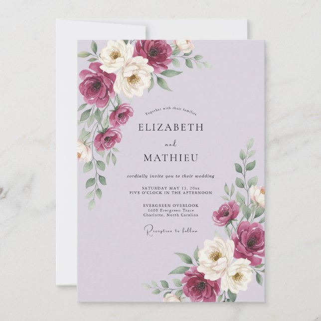 Convite Casamento de Peônia Âmbar Ameixa (Frente)