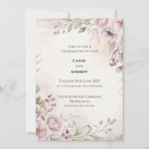 Convite Casamento de Peônia Anêmona Rosa Velho