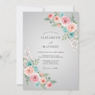 Convite Casamento de Peônia Aqua Coral Macio