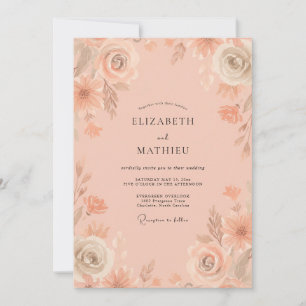Convite Casamento de Peônia Aquarela Pêssego
