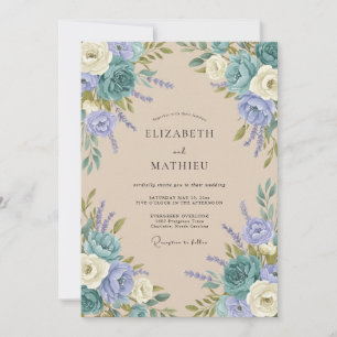 Convite Casamento de Peônia Aquática Periwinkle