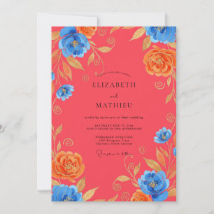 Convite Casamento de Peônia Azul Coral Suave