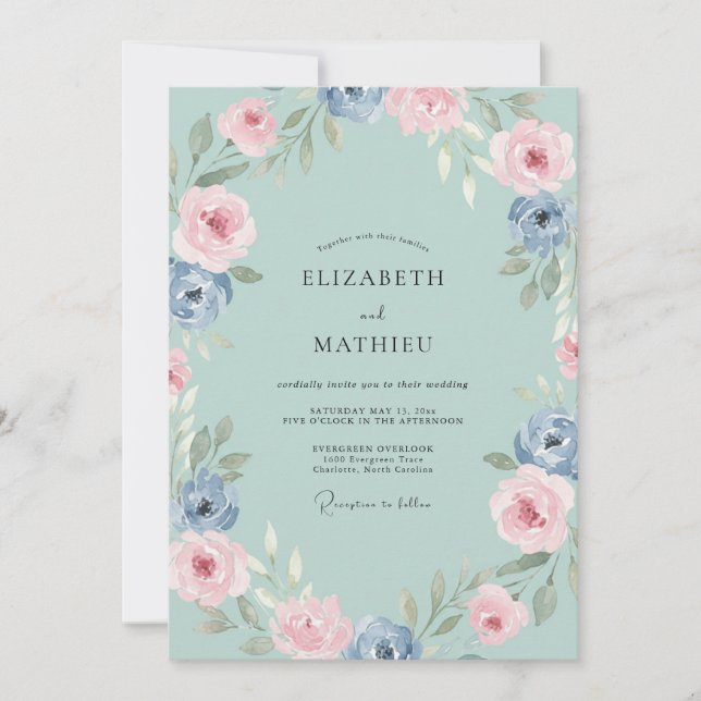 Convite Casamento de Peônia Azul-Cornflower Aqua (Frente)