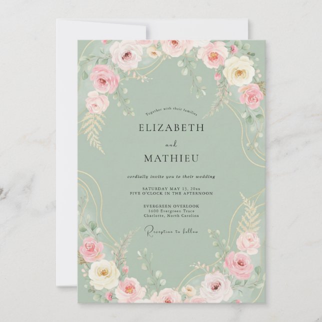 Convite Casamento de Peônia Celadão Suave (Frente)
