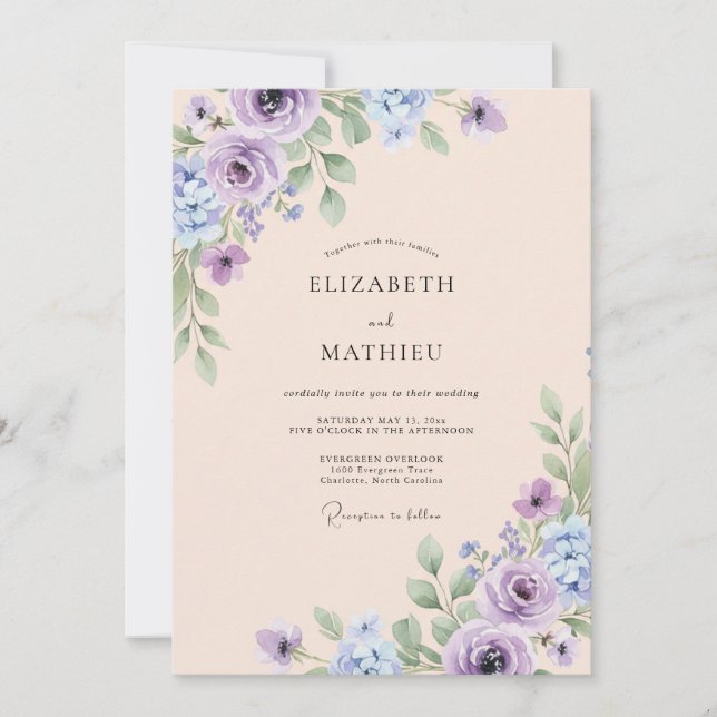 Convite Casamento de Peônia Champagne Âmbar (Frente)
