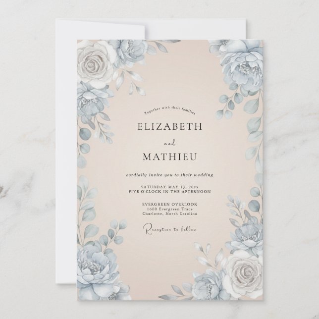 Convite Casamento de Peônia Champanhe Blush Slate (Frente)