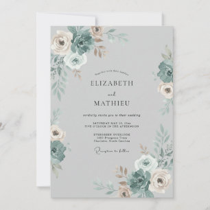 Convite Casamento de Peônia Champanhe de Aço