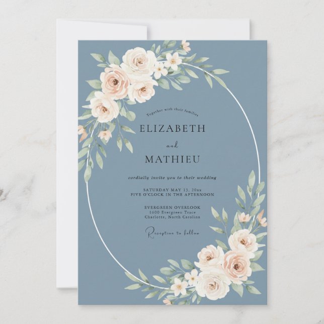 Convite Casamento de Peônia Champanhe Slate (Frente)