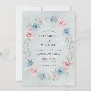 Convite Casamento de Peônia com Blush Rosa em Pó