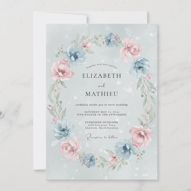 Convite Casamento de Peônia com Blush Rosa em Pó (Frente)