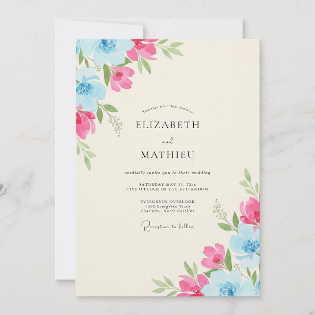 Convite Casamento de Peônia com Céu Magenta (Frente)