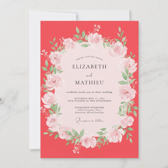 Convite Casamento de Peônia Coral Blush (Frente)