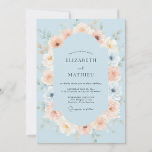 Convite Casamento de Peônia Coral Celeste