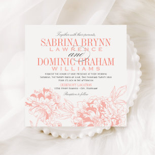Convite Casamento de Peônia Coral e Cinza