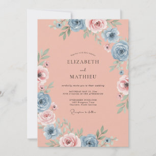 Convite Casamento de Peônia Coral Empoeirada