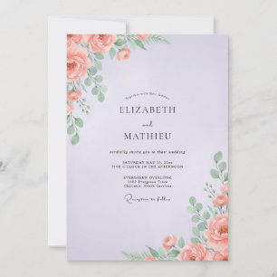 Convite Casamento de Peônia Coral Lilás
