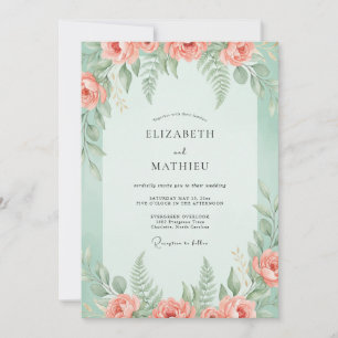 Convite Casamento de Peônia Coral Mint