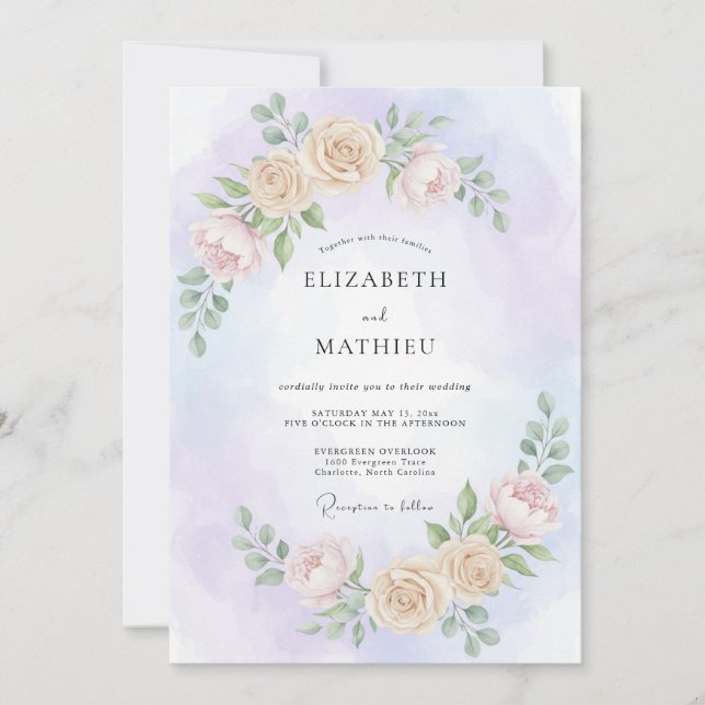 Convite Casamento de Peônia Creme Âmbar (Frente)