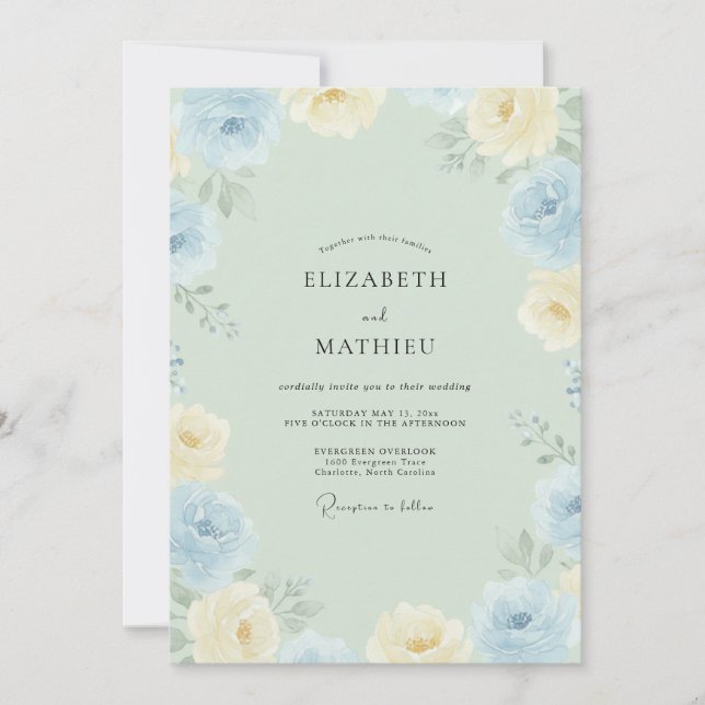 Convite Casamento de Peônia Creme Azure (Frente)