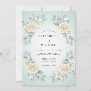 Convite Casamento de Peônia Creme Ciano