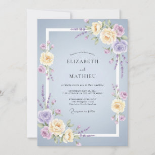 Convite Casamento de Peônia Creme Marfim Periwinkle